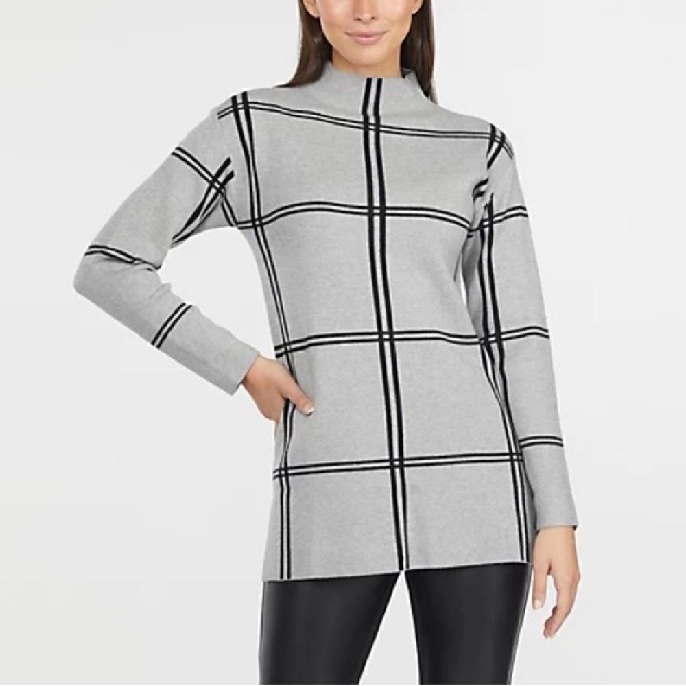 ELLEN TRACY Plaid Jacquard Mockneck Sweater